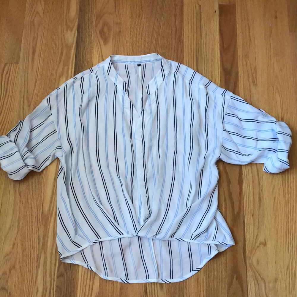 White blouse with blue stripes
